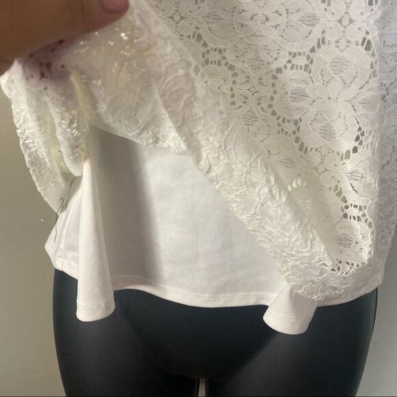 FOREVER21 knit Sleeveless white blouse double layer lace - Picture 8 of 14